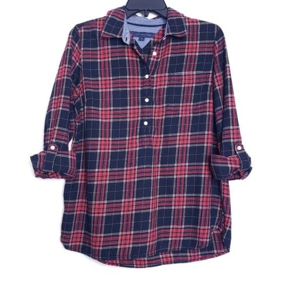 Tommy Hilfiger Red & Black Plaid Flannel Convertible Top Women's Size Medium - Picture 1 of 8